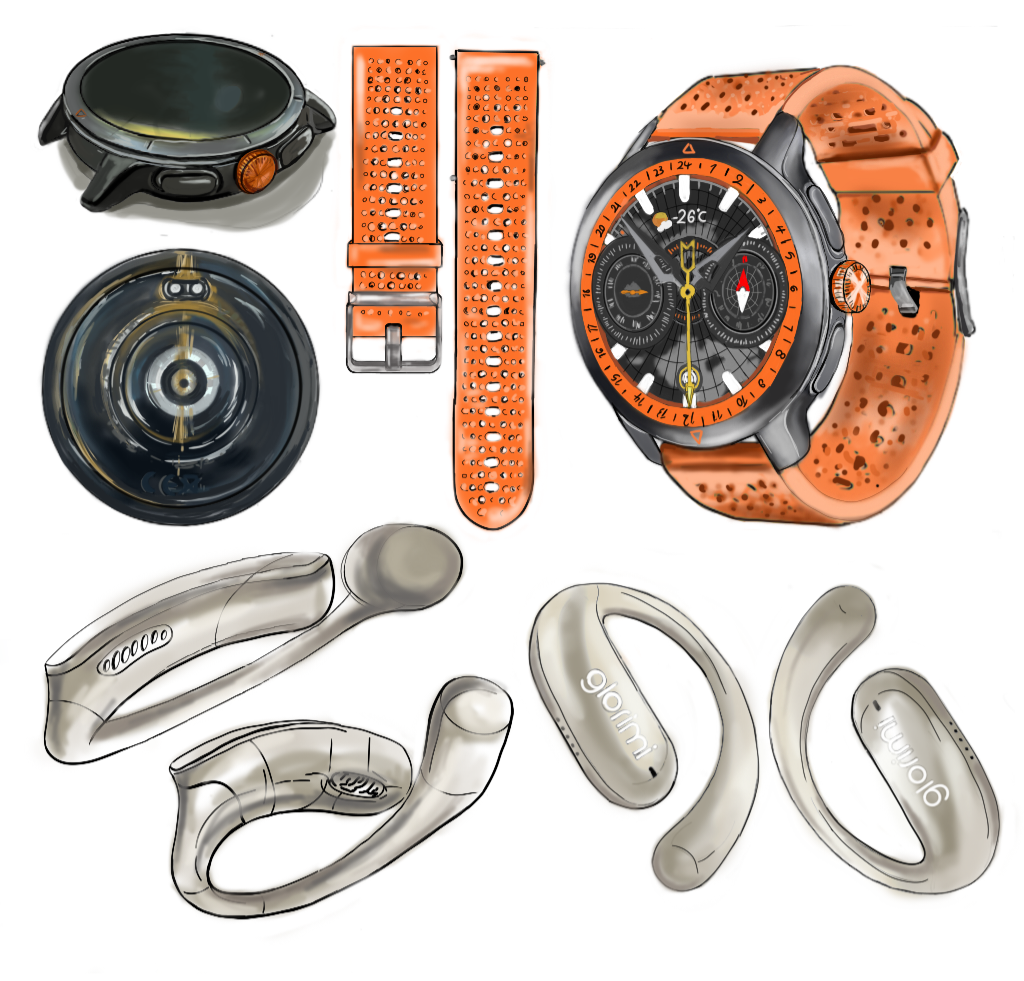 Line art sketch of a watch mechanism